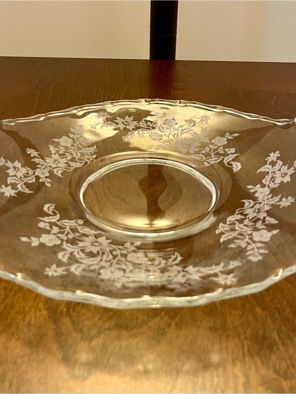 Vintage Fostoria Etched Glass Cake Plate With Handles